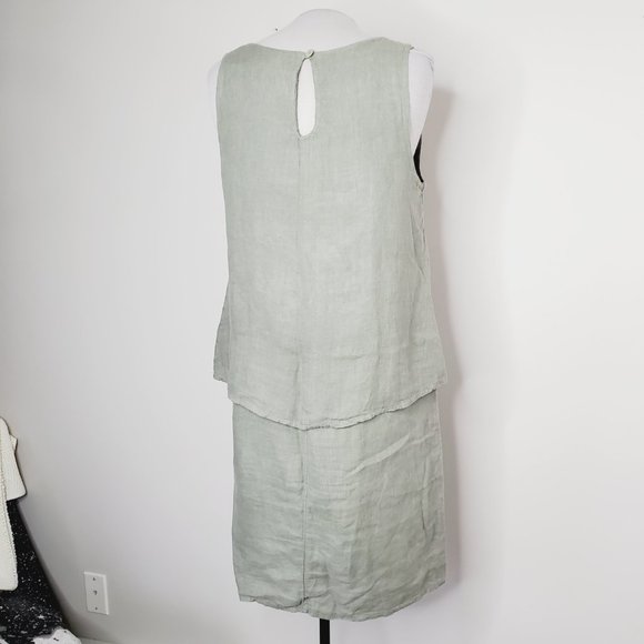 Lungo L'Arno Italy Dress Pure Linen Layered Boho Lagenlook Sage Green L - Picture 7 of 12